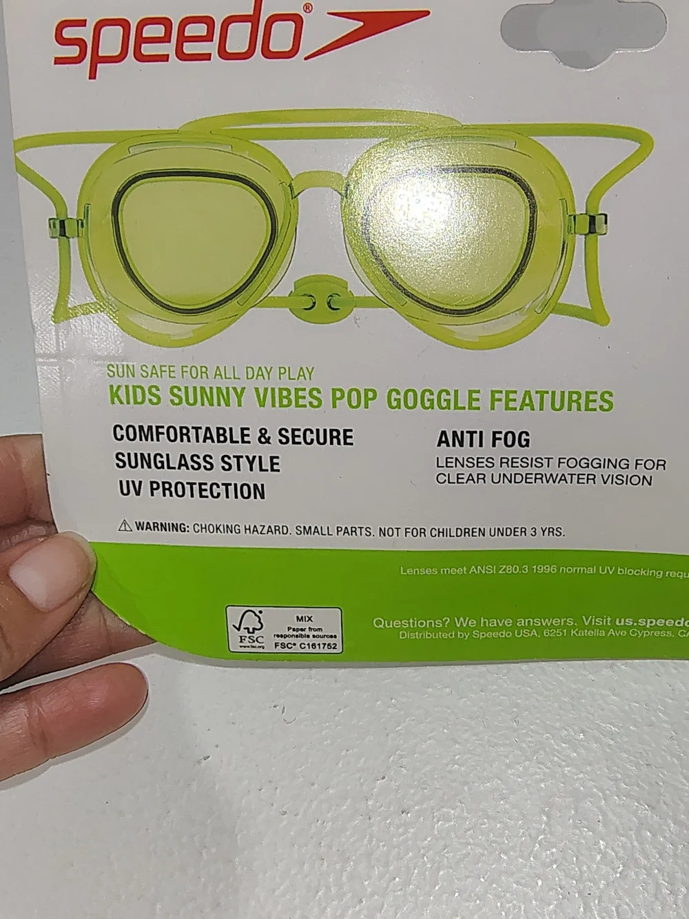 Speedo Kid's Sunny Vibes Pop Sunglass Style Green Glow Swim Goggles Ages 3-6